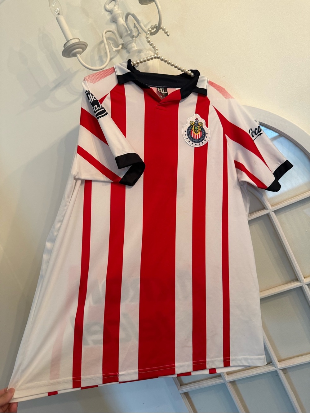 Chivasw de Guadalajara Soccer Jersey Men's Size L Red White Striped ML Sport